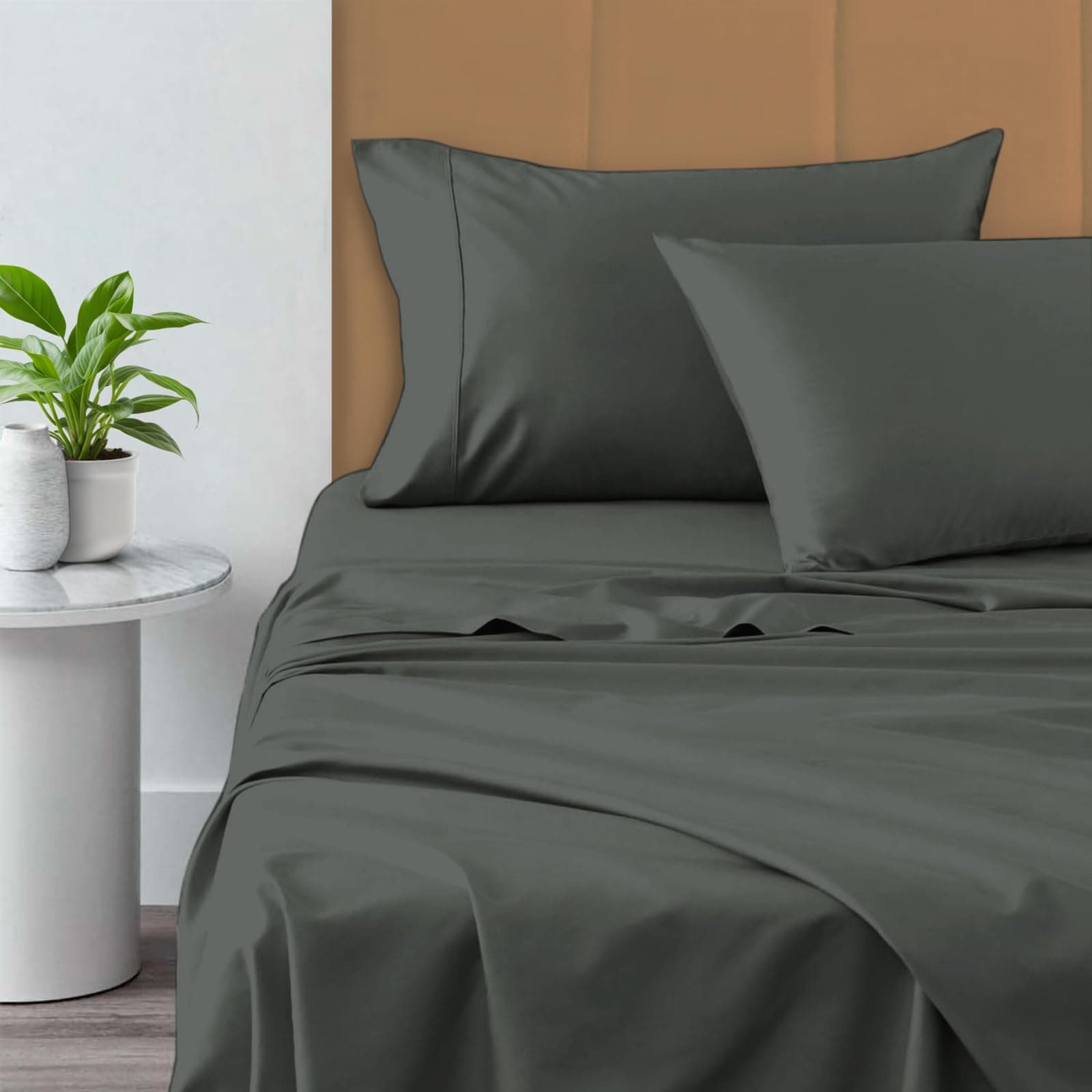 Pizuna Pure 100% Cotton Sheets Full Size, 800 Thread Count Long Staple Cotton Crisp Sateen with 15inch Deep Pocket (Combed Dark Grey Cotton)