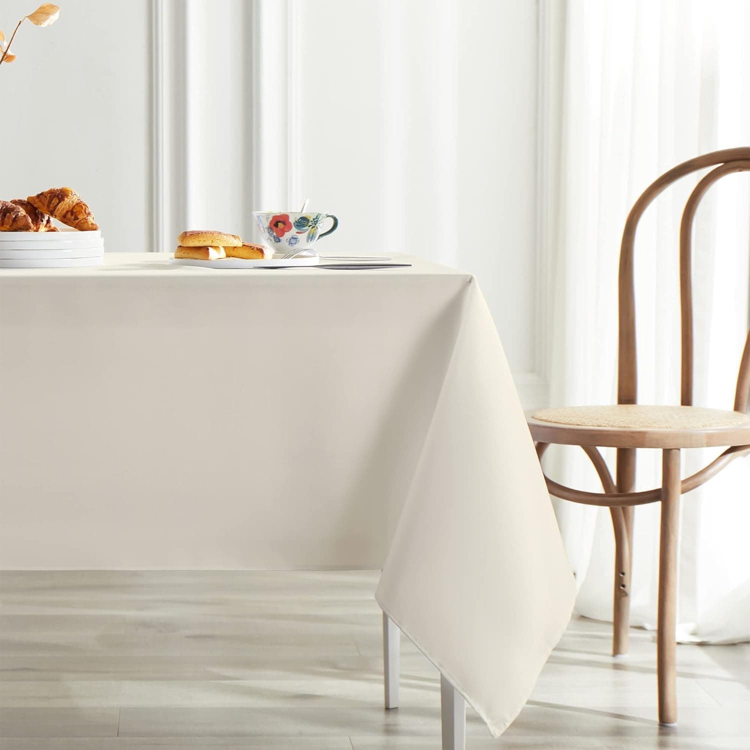 ORCHID M® Rectangular dining table with fully waterproof and oil resistant tablecloth, suitable for self-service dining tables, parties, holiday dinners, weddings (Beige or light gray,140cm*180cm)