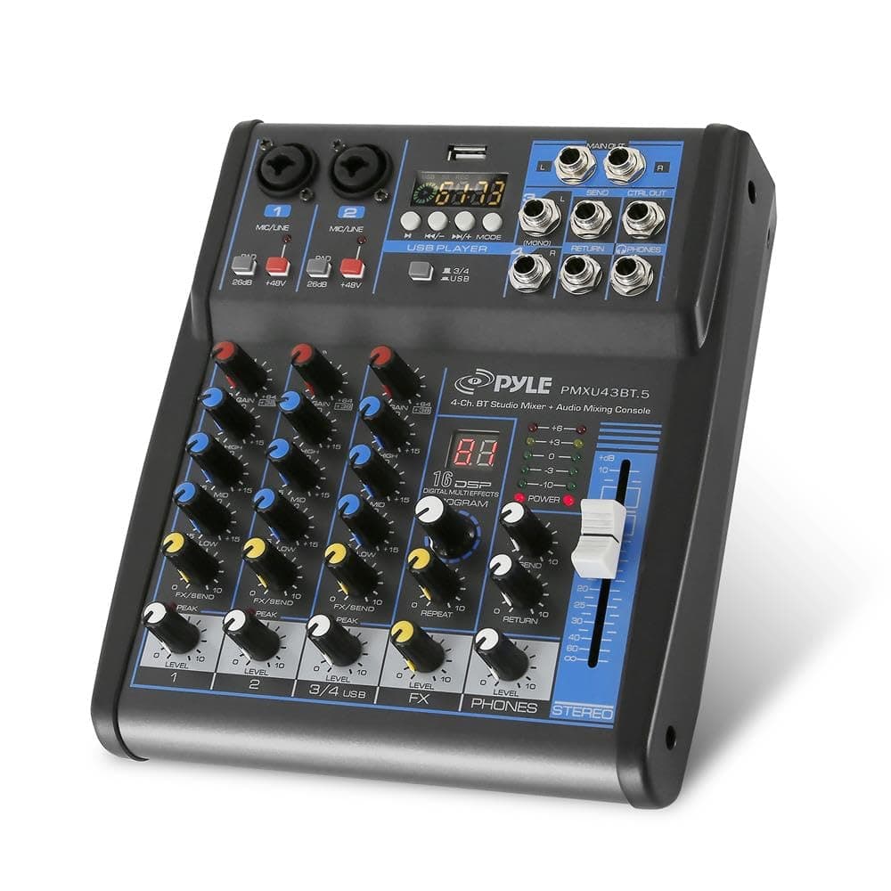 Professional Audio Mixer Sound Board Console System Interface 4 Channel Digital USB Bluetooth MP3 Computer Input 48V Phantom Power Stereo DJ Studio Streaming FX 16-Bit DSP Processor - PMXU43BT.5
