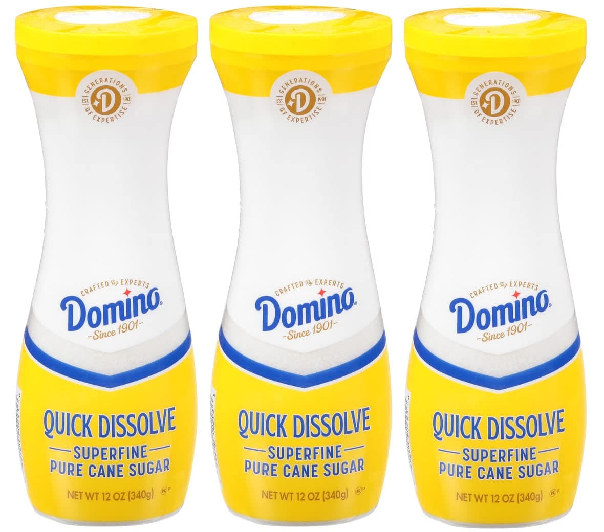 Domino Quick Dissolve Pure Cane Superfine Sugar, 12 OZ Flip Top Canister (Pack of 3)