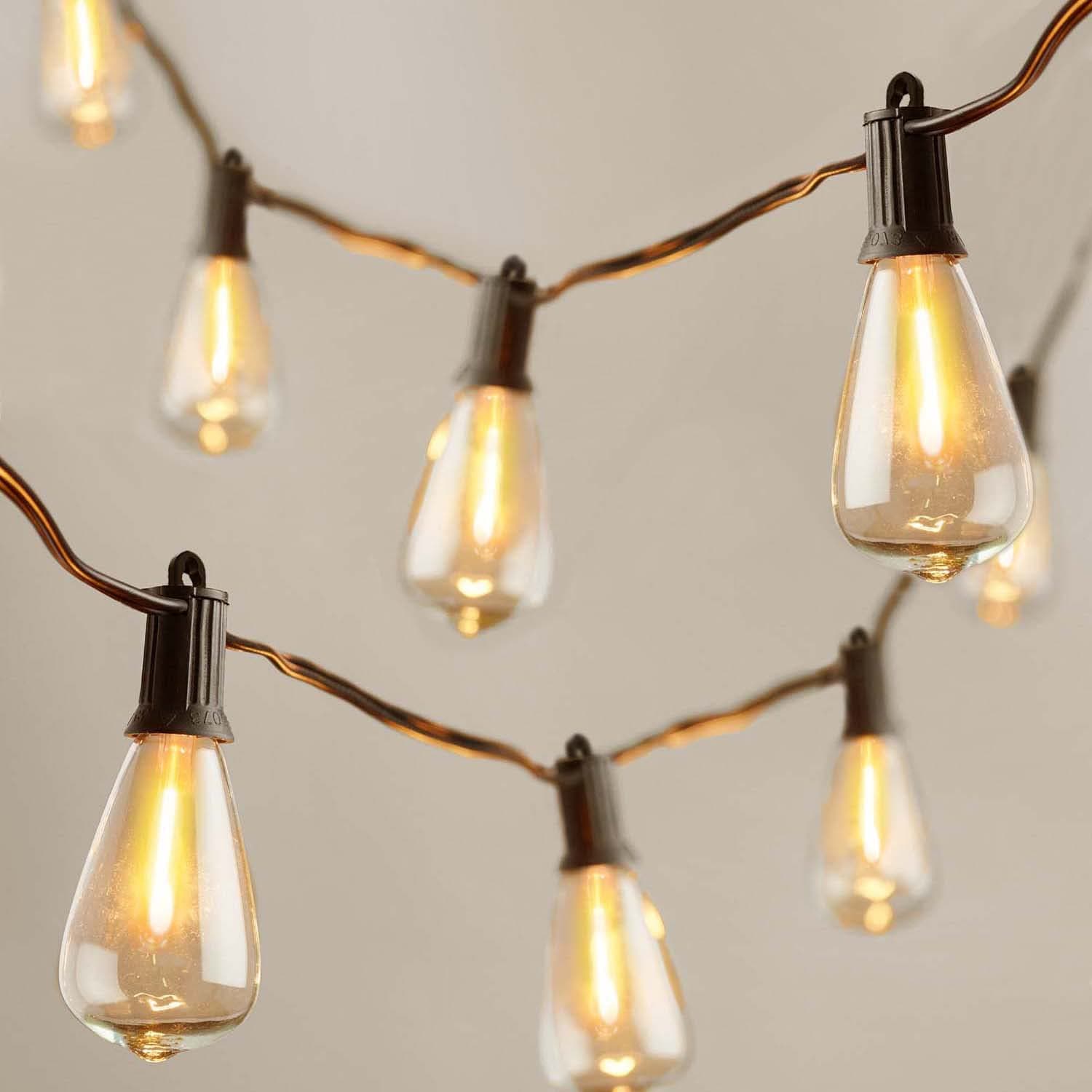 Kawaya 100ft / 30.5m Outdoor String Lights Mains Powered Dimmable LED Festoon Lights for Garden 50+2 Edison Bulbs Waterproof Hanging String Light Warm White Gazebo Backyard Balcony Wedding