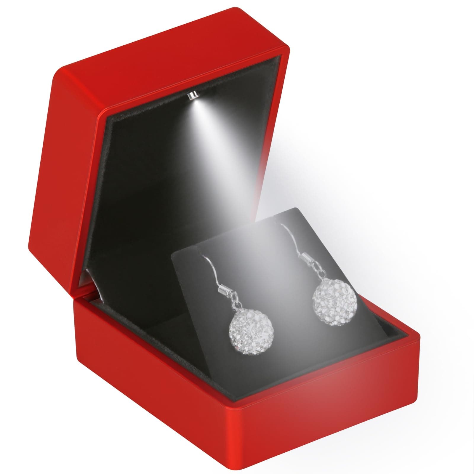 LETURE LED Stud Earring Jewelry Gift Box for Proposal, Wedding, Engagement，Birthday Luxury Jewelry Gift Box with LED Light, Jewellry Display Box (Red)