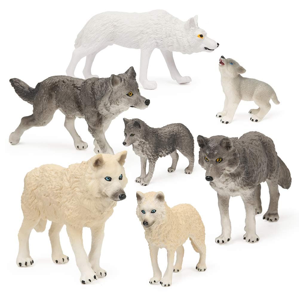 RESTCLOUD 7Pcs Wolf Toy Figurines Set Animals Figures (Set B)