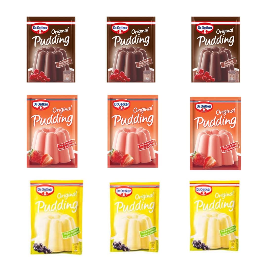 Dr. Oetker Original Instant Pudding Mix, Selection of 3 Different Flavours - Strawberry, Dark Chocolate and Lemon - 3 Sachets of Each Flavour