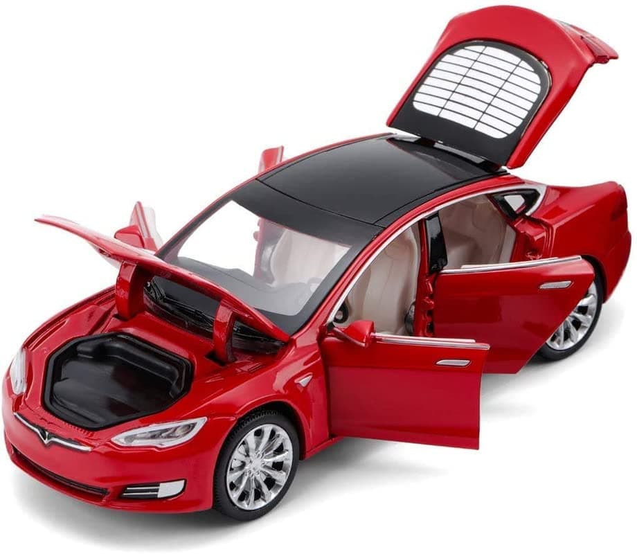 Metal Pull Back Diecast Car 1:32 Tesla S Pull Back Car Model with Sound Light Boys Gifts Toys for Kids【Pack of 1】,multicolor