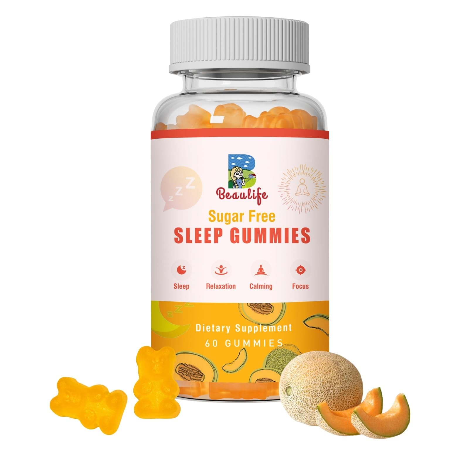 5 mg Melatonin Gummies, Sleep Support for Adults, Melatonin Supplements for Sleeping, 60 Cantaloupe-Flavored Gummies
