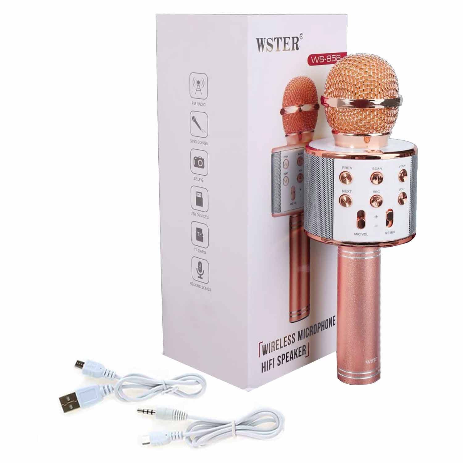 Portable Wireless Karaoke Microphone/Bluetooth Handheld Speaker/WSTER® WS-858 Karaoke Stereo Player for Music Playing, Mini Home KTV Karaoke for Apple Iphone Android Smartphone or PC (RoseGold)