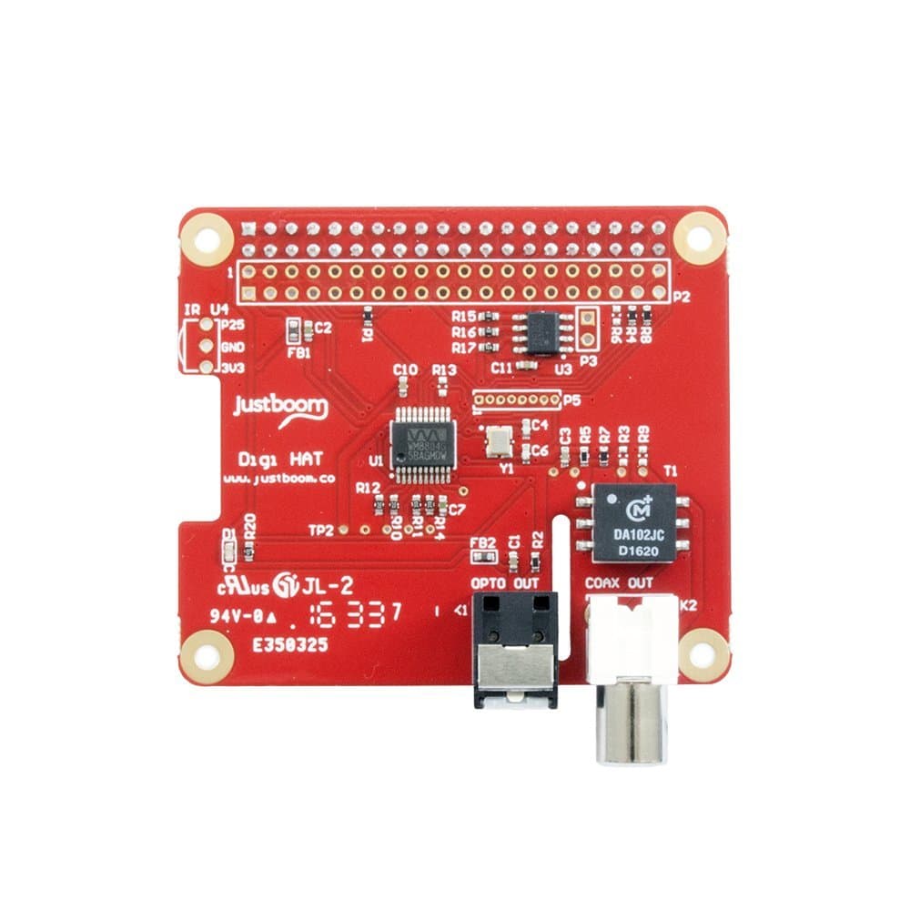 Digi HAT Digital Audio Add-on Board for Raspberry Pi (192KHz, 24bit, SP/DIF, IR)