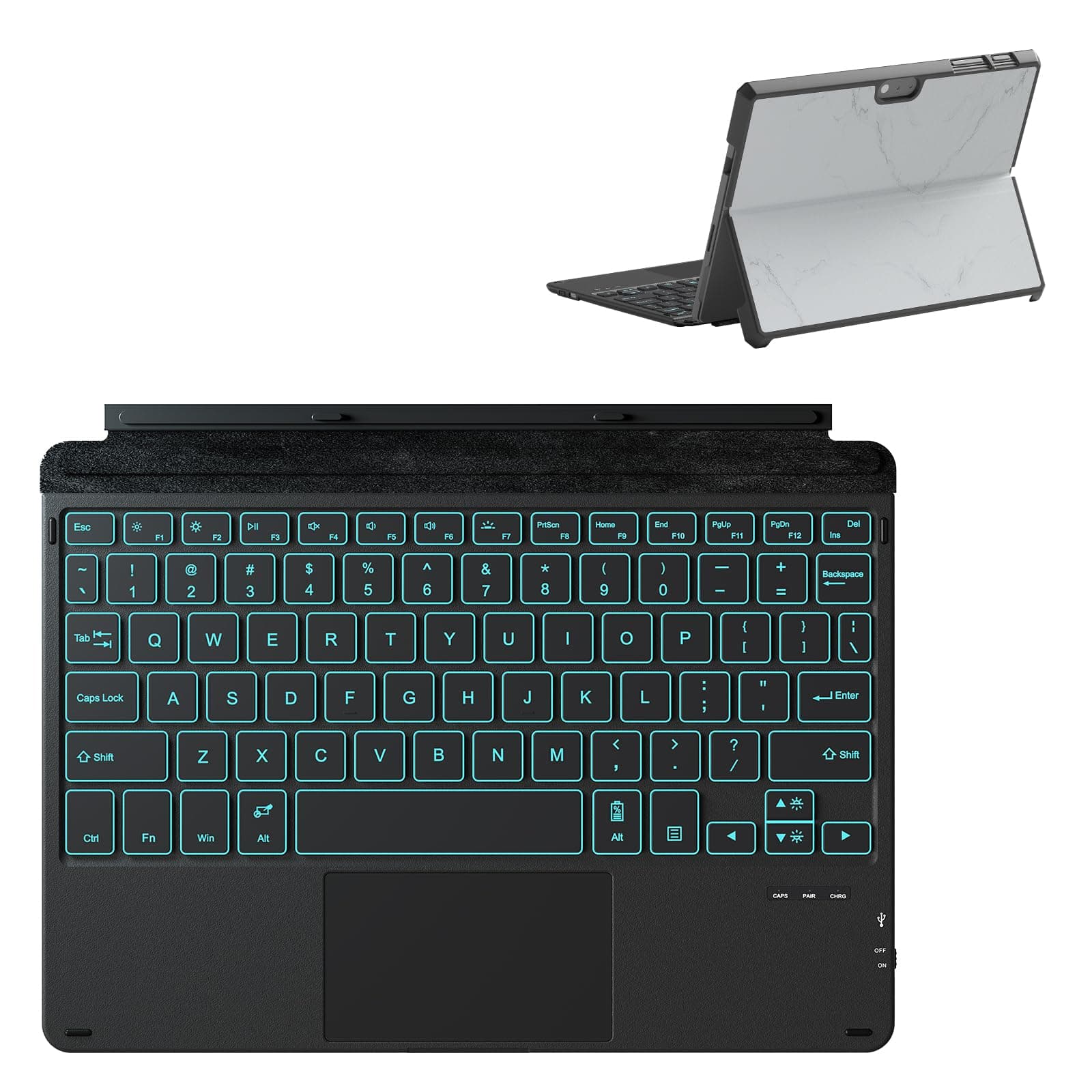 Keyboard Case for Surface Go (3/2/1) - Black, 7 Color Backlight, Magnetic Detachable, Rechargeable Bluetooth Keyboard with Trackpad
