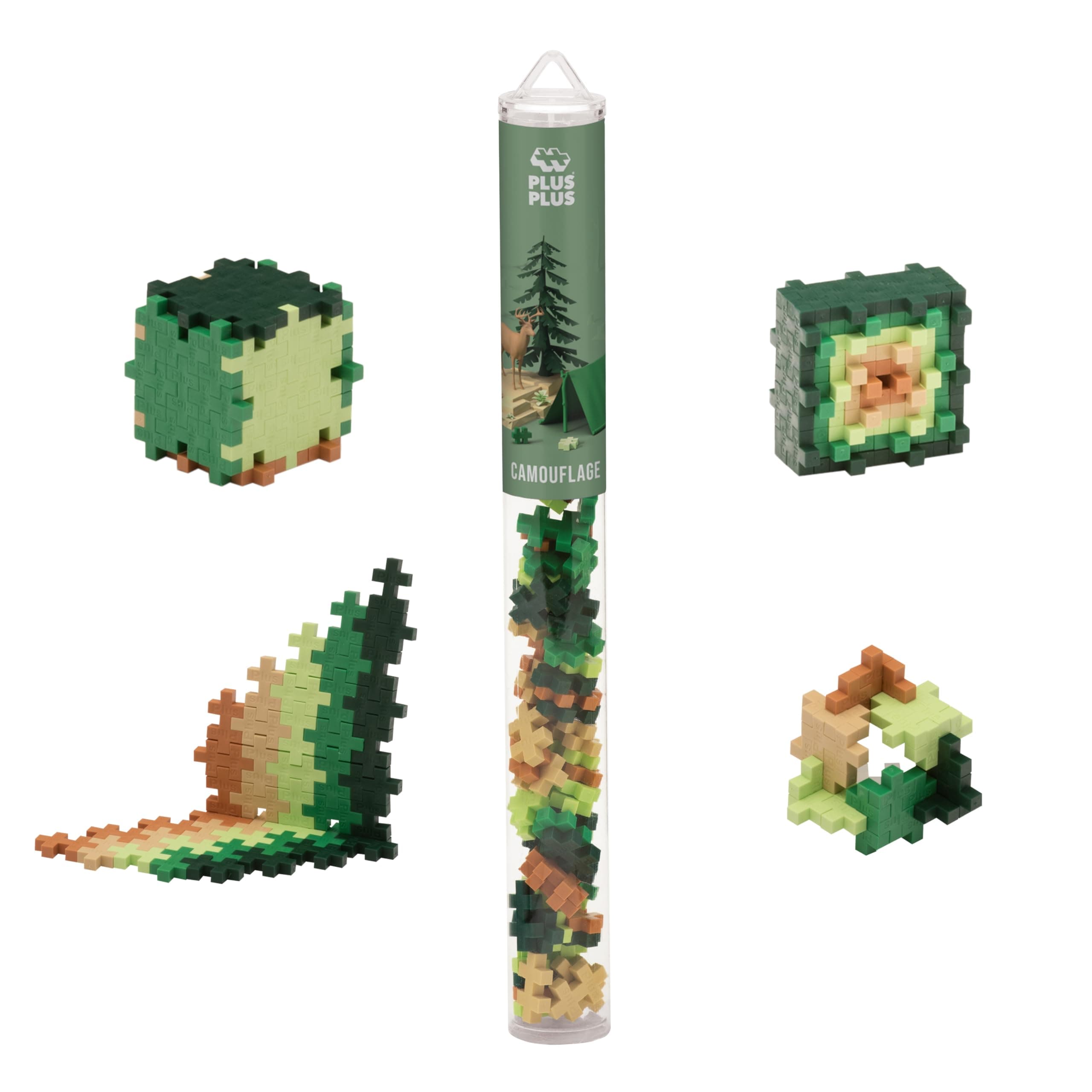 Plus Plus 70 Piece Interlocking Building Blocks for Kids, Open Ended Connecting Toys, Stem Bin Classroom Mini Manipulatives - Camouflage Mix Play Tube
