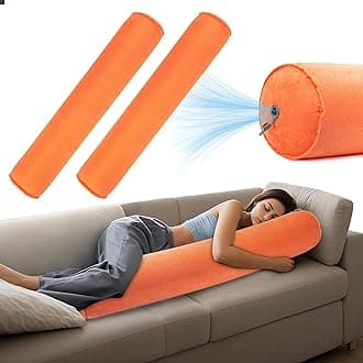 ONTYZZ Inflatable Long Body Pillow, Long Pillow for Bed, Oval Bolster Pillow for Good Sleeping and Back/Neck Support, 2pcs Orange
