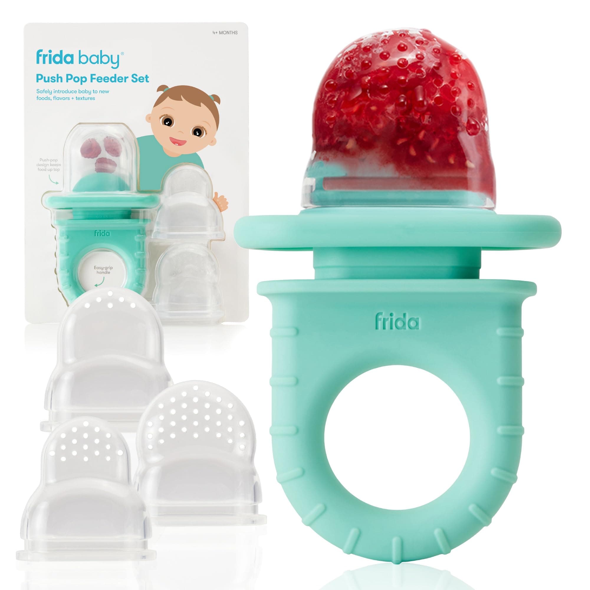 Frida Baby Push Pop Feeder, Baby Fruit Feeder, Baby Fruit Food Feeder to Safely Introduce New Foods, Fresh + Frozen Food Silicone Feeder for Babies, BPA Free, Dishwasher Safe