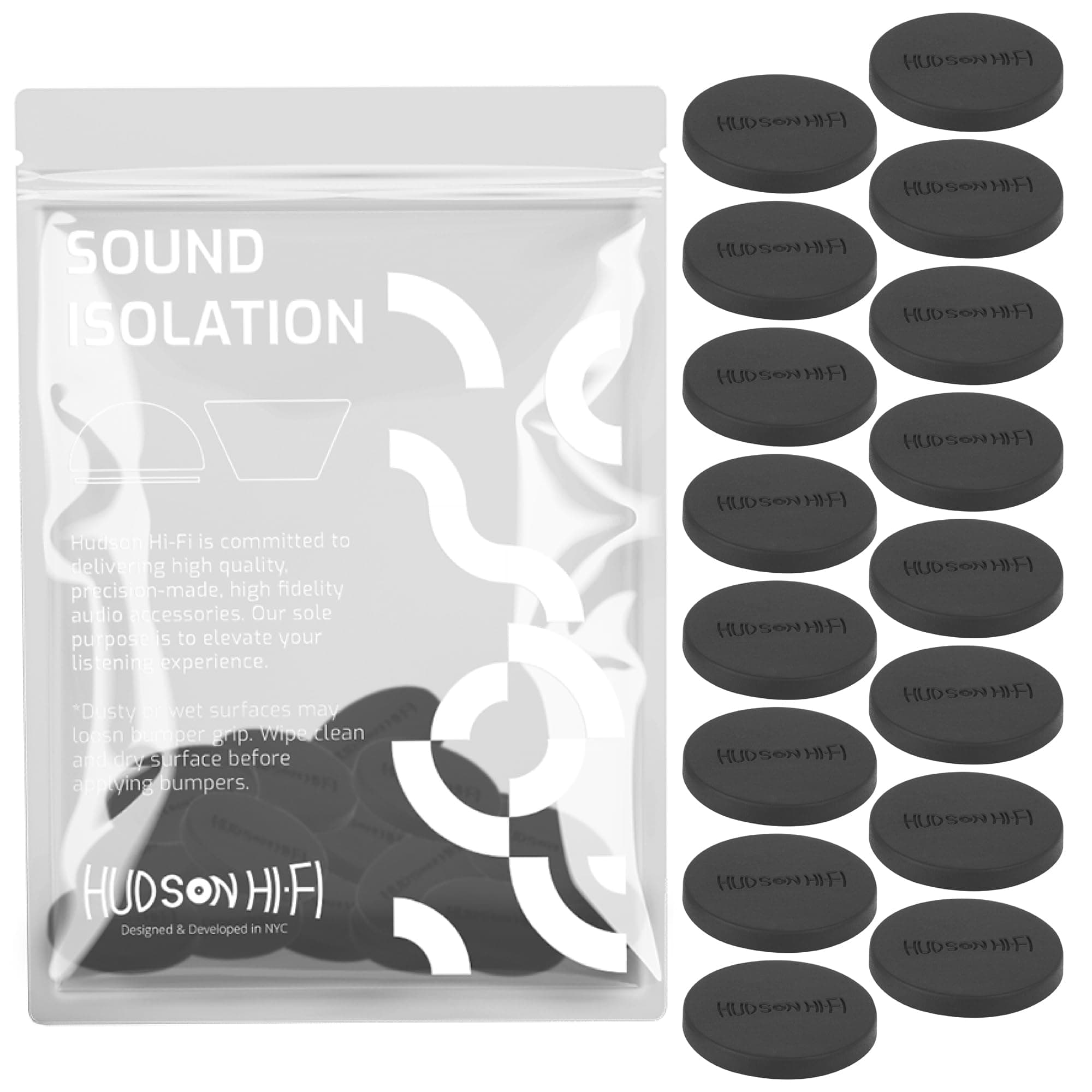 Speaker Isolation Feet – 16-Pack 1" Platinum Silicone Dots by Hudson Hi-Fi – Non-Adhesive, Non-Skid Anti-Vibration Pads for Turntables, Subwoofers, Audio Equipment – 20 Duro