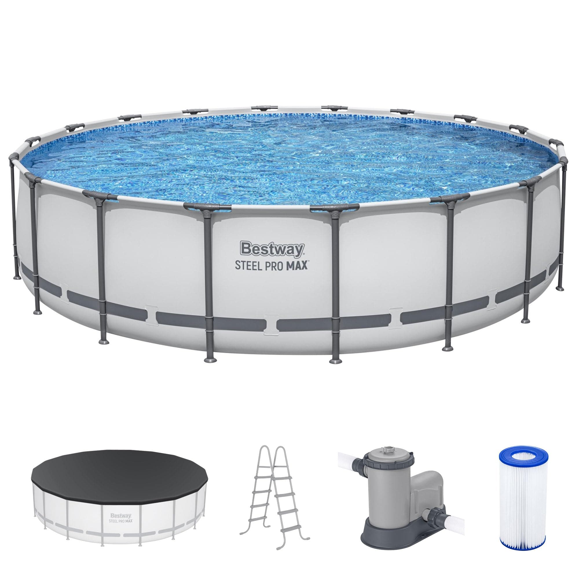Steel Pro MAX 18' x 48" Above Ground Pool, Round Metal Frame Outdoor Swimming Pool Set with Filter Pump, Ladder, and Cover, Gray