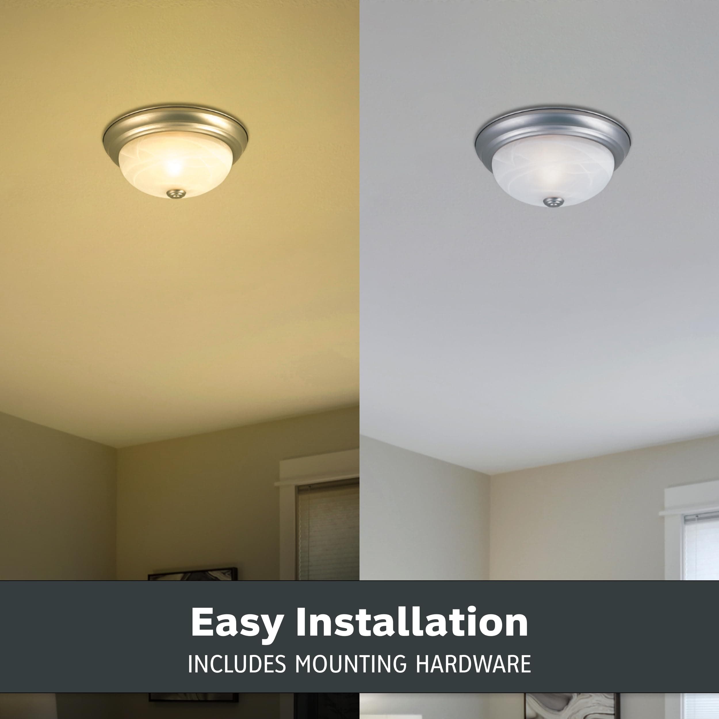 DESIGNERS FOUNTAIN 2-Light Flush Mount Ceiling Light, 11 Inch Lighting Fixture for Kitchen, Bedroom, Bathroom, and Hallway, White Alabaster Glass, Pewter, 1257S-PW-AL