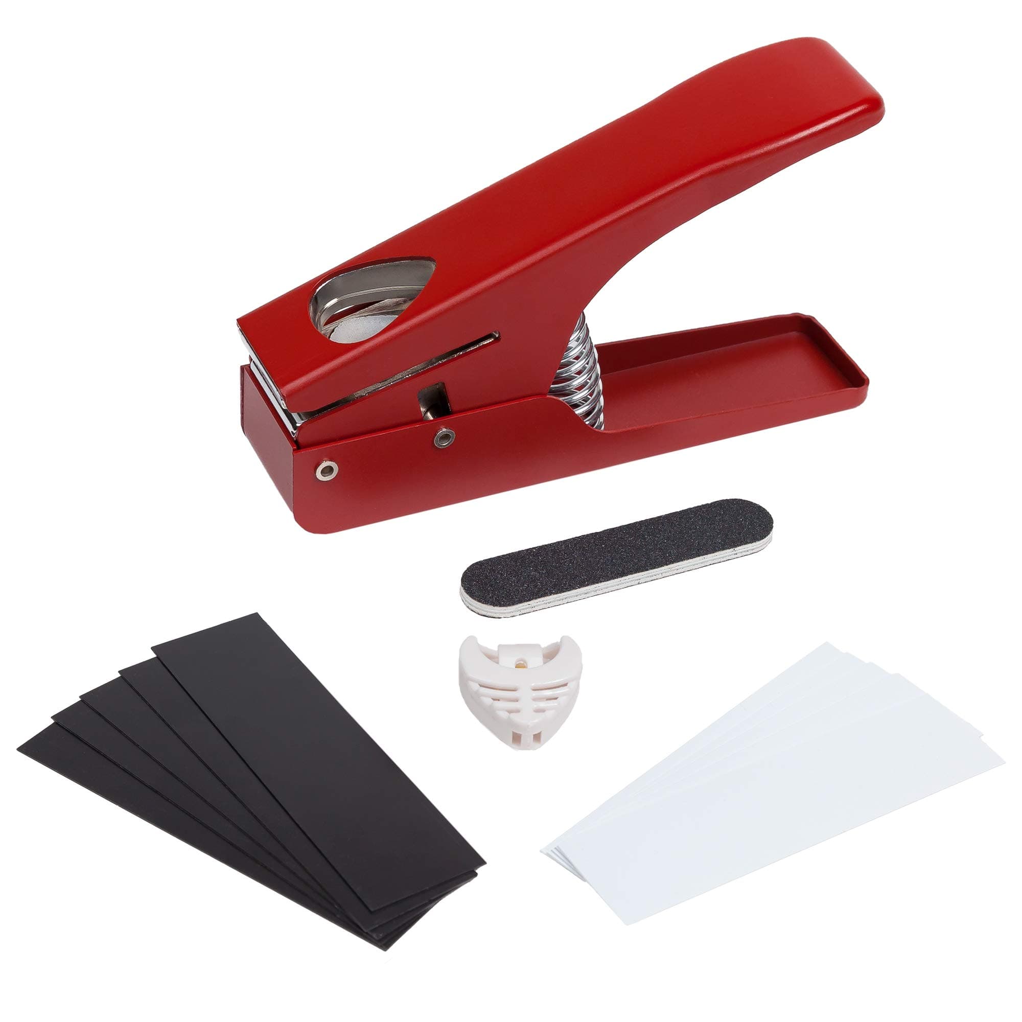 Ezisoul Guitar Pick Maker Plectrum Punch Kit Solid Metal Press for Acoustic Electric Bass and Ukulele Includes 10 Plastic Sheets Pick Holder and File