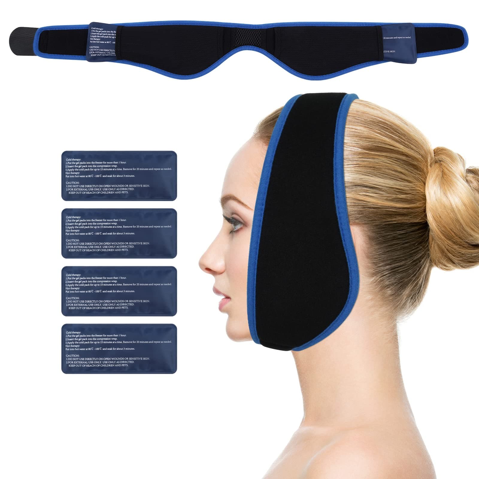 Wisdom Tooth Ice Pack, Face Ice Pack for Jaw, Head, Hot and Cold Packs for Injuries, Reusable Cold Compress with Strap for Wisdom Teeth TMJ Oral Pain Facial Surgery Pain Relief Blue