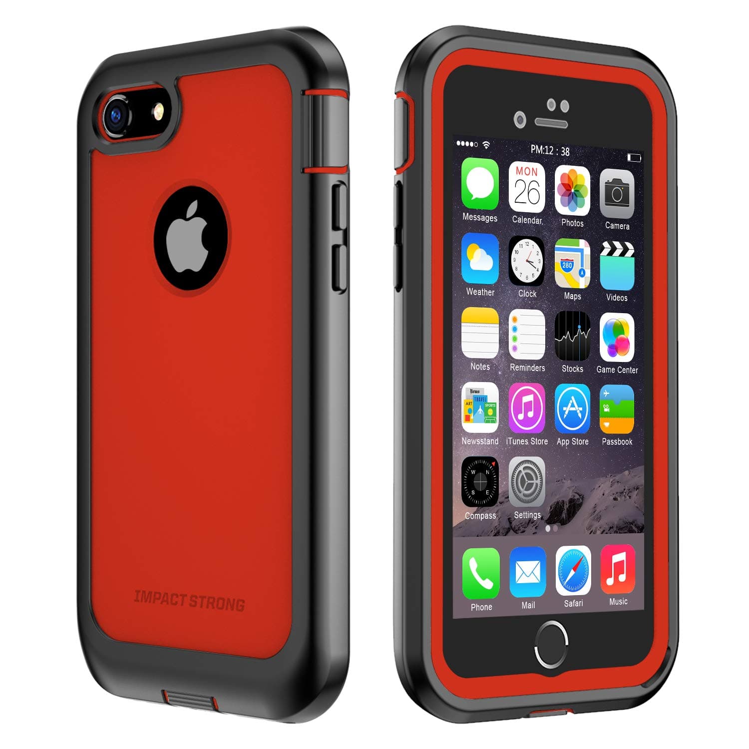 ImpactStrong for iPhone 7/8 Case, Ultra Protective Case with Built-in Clear Screen Protector Full Body Cover (Red)