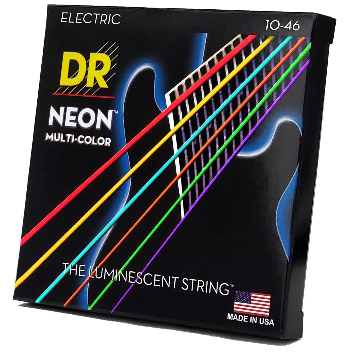 DR Strings NMCE-10 HI-DEF NEON Multicolor Coloured Electric Guitar Strings 10-46, Medium