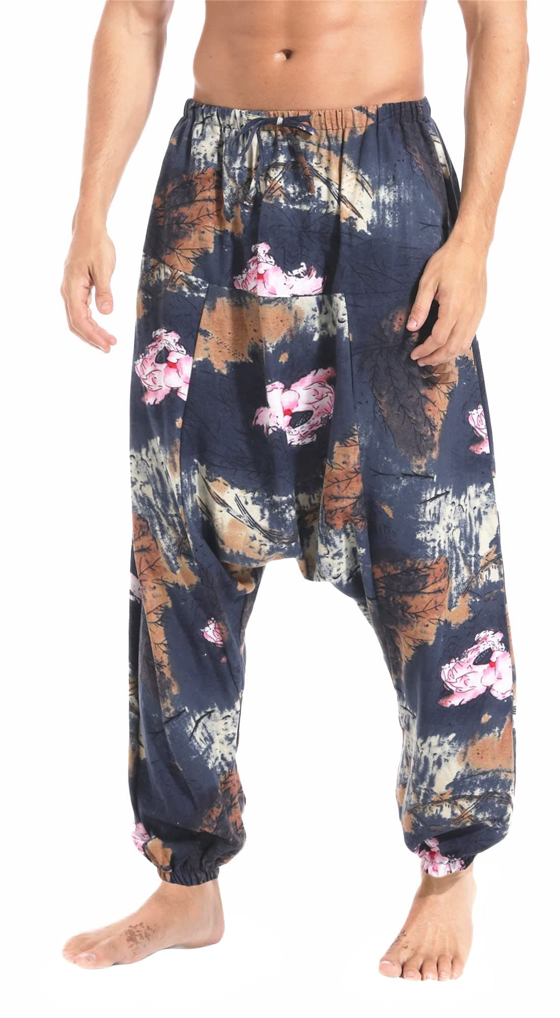 perdontoo Men Women's Harem Pants Drawstring Elastic Waist Aladdin Boho Hippie Drop Crotch Trousers (32, Style 14)