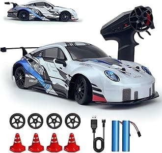 RC Drift Car 2.4GHz 1:24 Scale 4WD High Speed Remote Control Cars Vehicle with LED Lights Two Batteries and Drifting Tires Racing Sport Toy Cars for Adults Boys Girls Kids