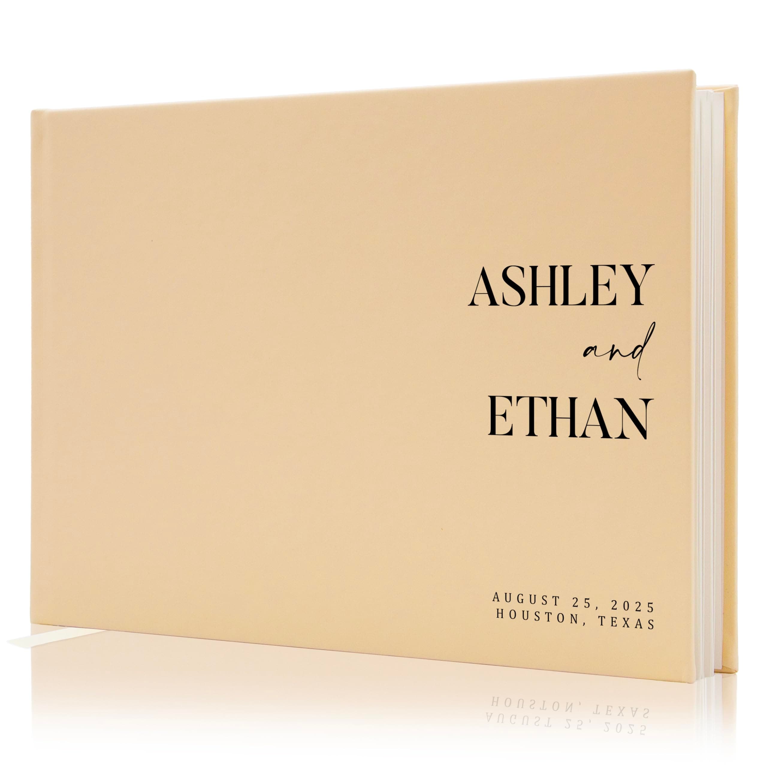 Personalized Guest Book - 11.5" x 8.5" Premium Custom Guest Signing Book with Bookmark and Blank Pages for Wedding Reception Table Decoration Engagement Birthday Party Event, Butter