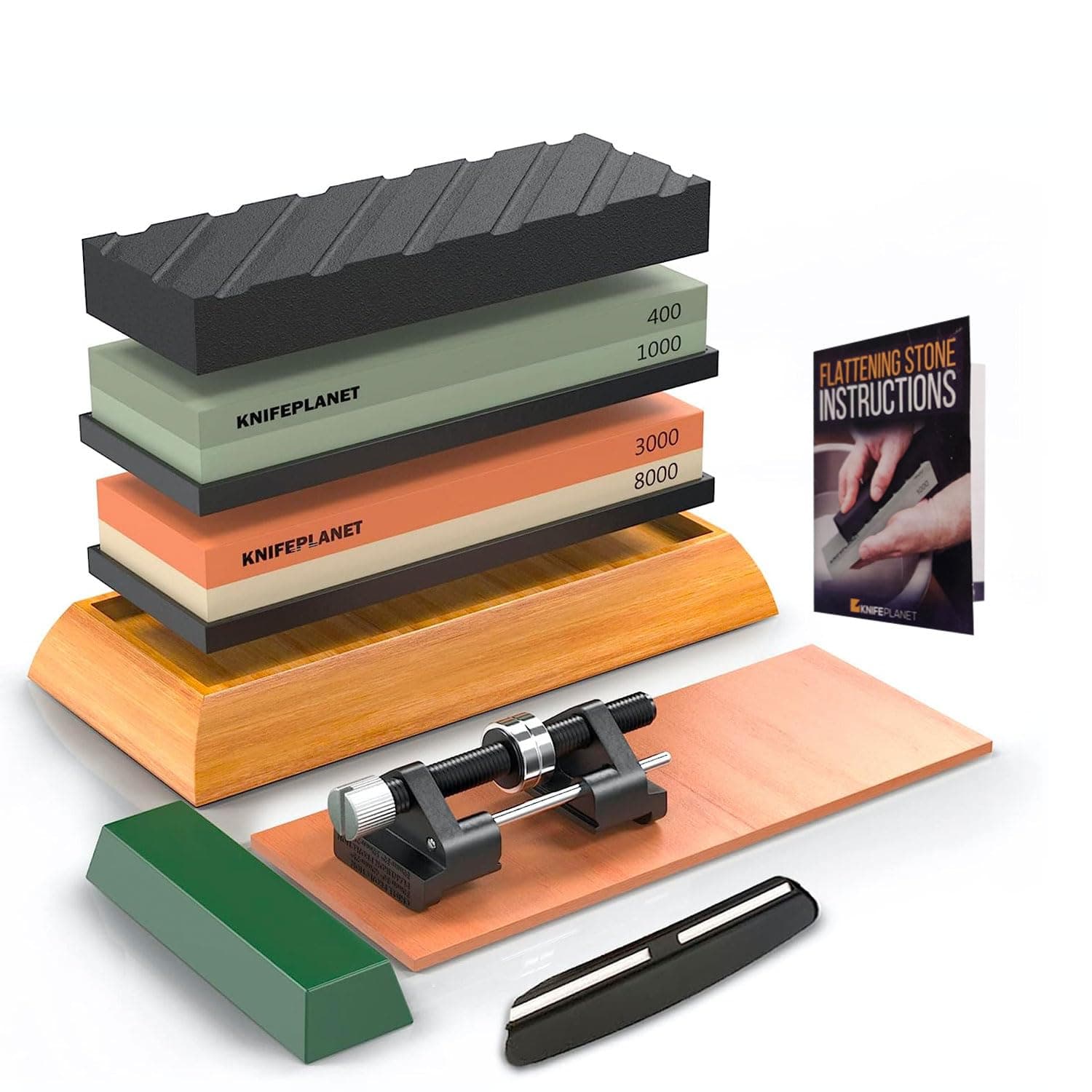 Premium Whetstone Set - Knife Sharpening Stone Set 400/1000 and 3000/8000-Grit Professional Knife Sharpener Includes Flattening Stone, Bamboo Base