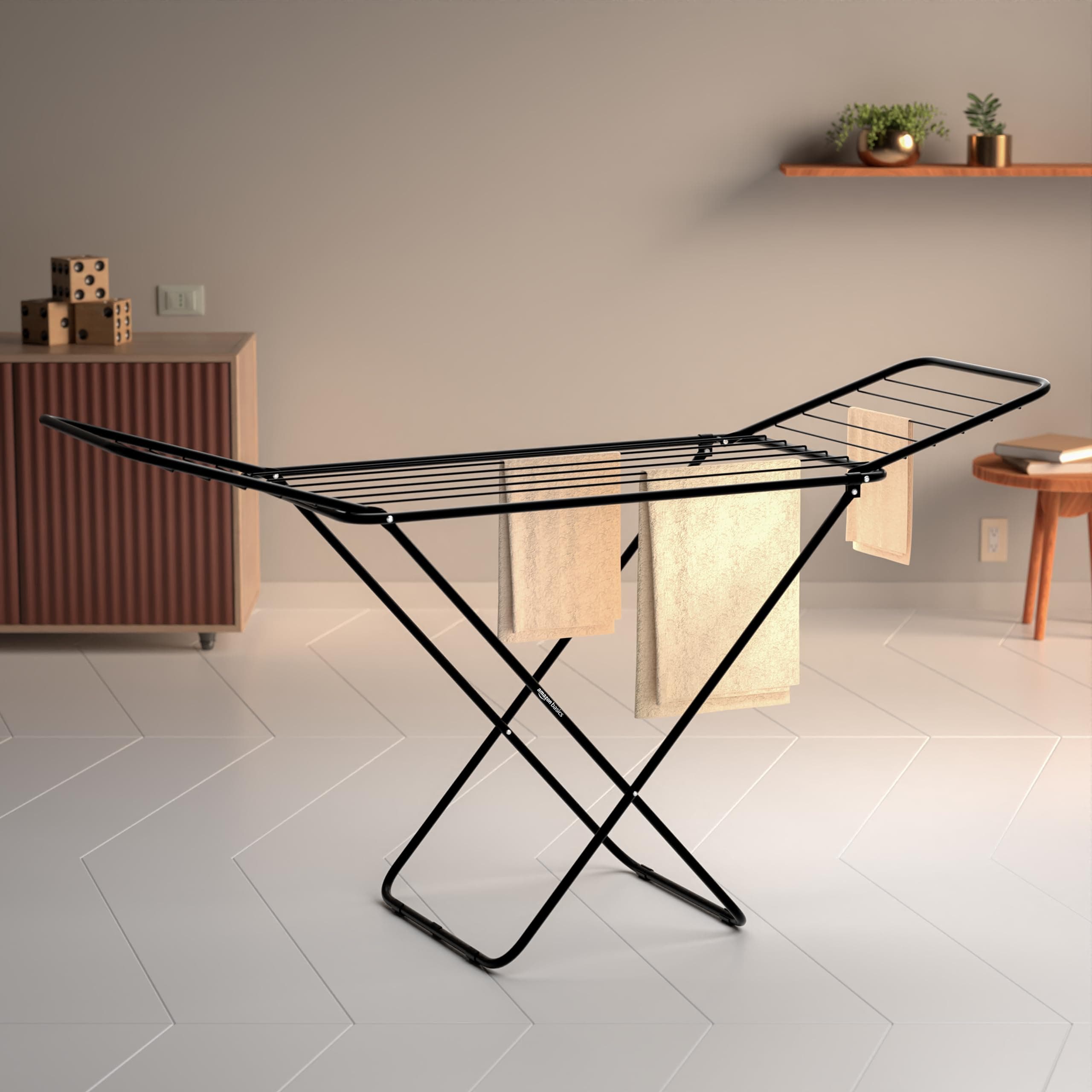 Amazon Basics Premium Cloth Drying Stand - 3 Way Folding, 42 Feet Drying Length, Lightweight, 20 Drying Rails (Black) Alloy Steel Pack of 1