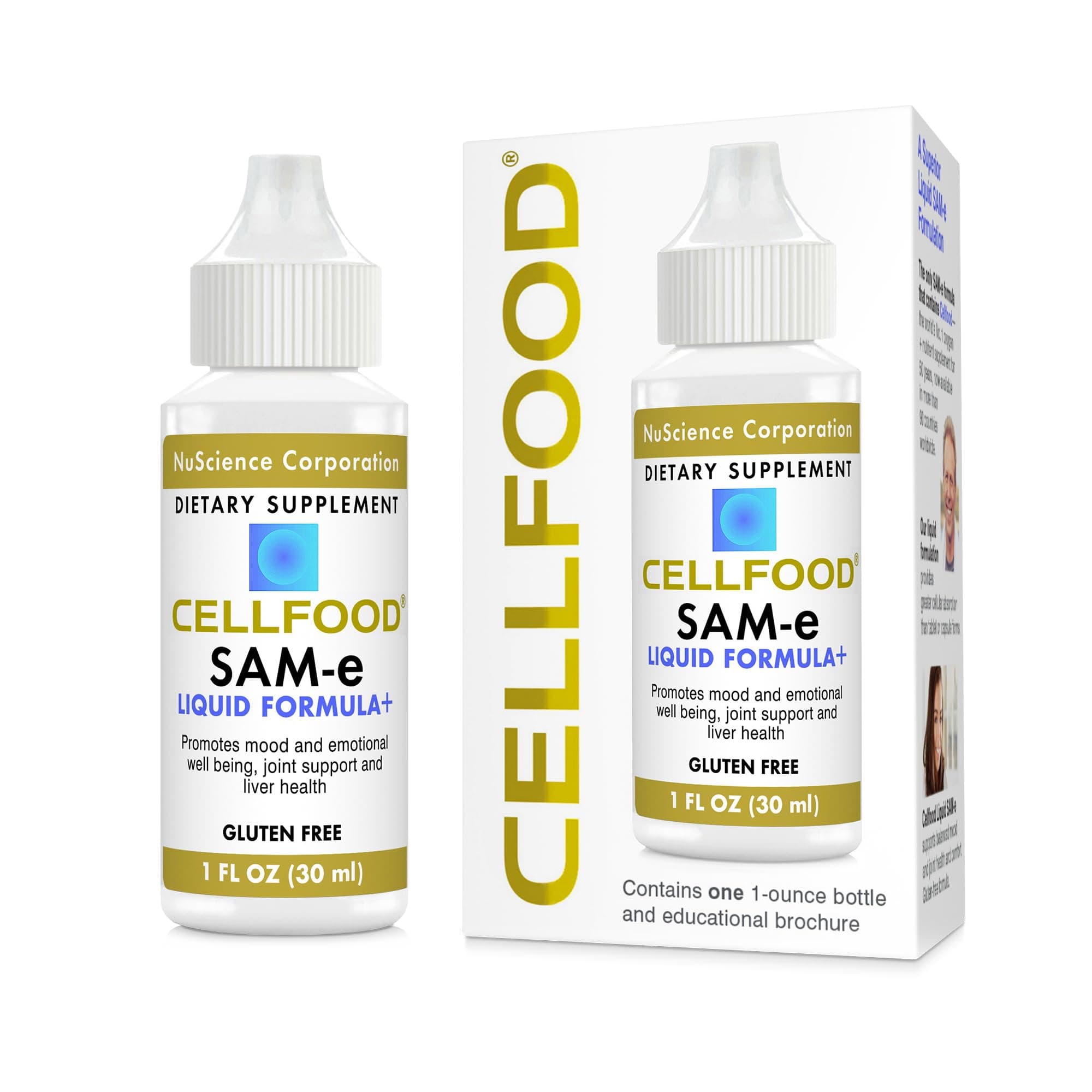 Cellfood SAM-e Liquid Formula+, 1 fl oz - Mood & Emotional Well-Being, Joint Support, Liver Health - Liquid for Easier Absorption & Better Bioavailability - Gluten Free, Non-GMO - 30-Day Supply