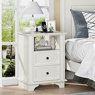 VINGLI 19.7" W Nightstand with Charging Station, White Nightstand with Drawers, Wood Night Stand Bedroom, Bed Side Table, End Table, 19.69" W*13.78" D*25.67" H