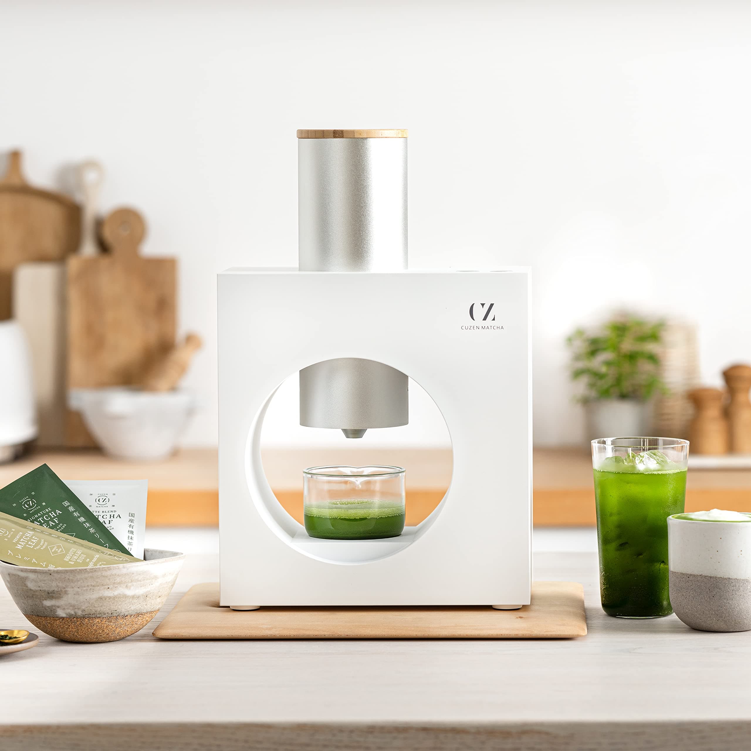 Matcha Maker Starter Kit, an Innovative At-home Matcha Machine that Produces Freshly Ground Matcha from Organic Shade-grown Japanese Tea Leaves (White)