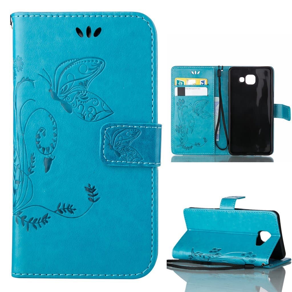 Protection Case magnetic closure Design Wallet Premium PU Leather Shell Card Holder Flip Book Stand Blue Cover for Samsung Galaxy A7 (2016) SM-A710F