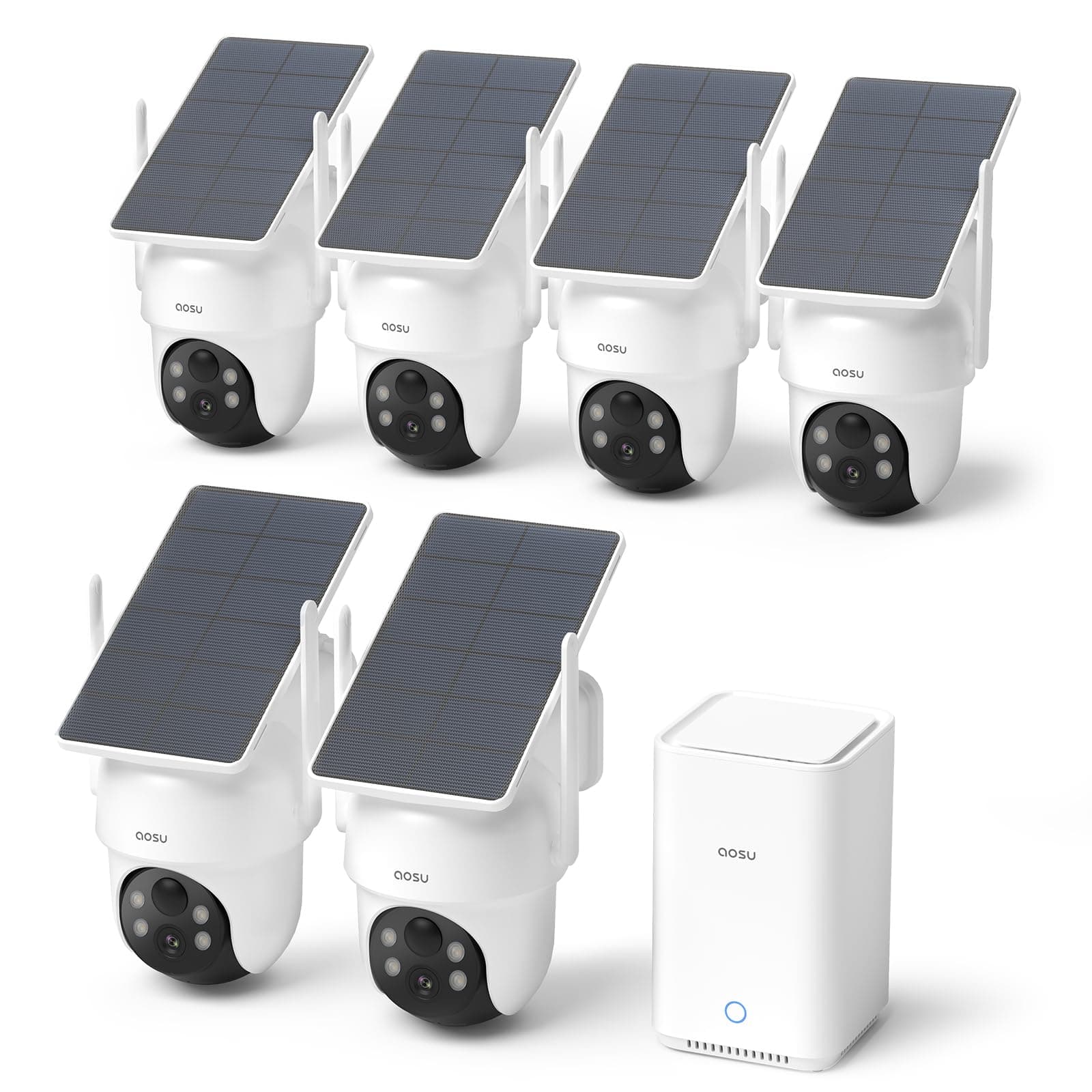 - aosu Security Cameras Wireless Outdoor, 6-Cam Kit, No Subscription Required, aosuBase Expandable to 1TB (32GB Built-in), 360° Pan & Tilt, Human Auto Tracking, 5MP Color Night Vision, Easy Setup