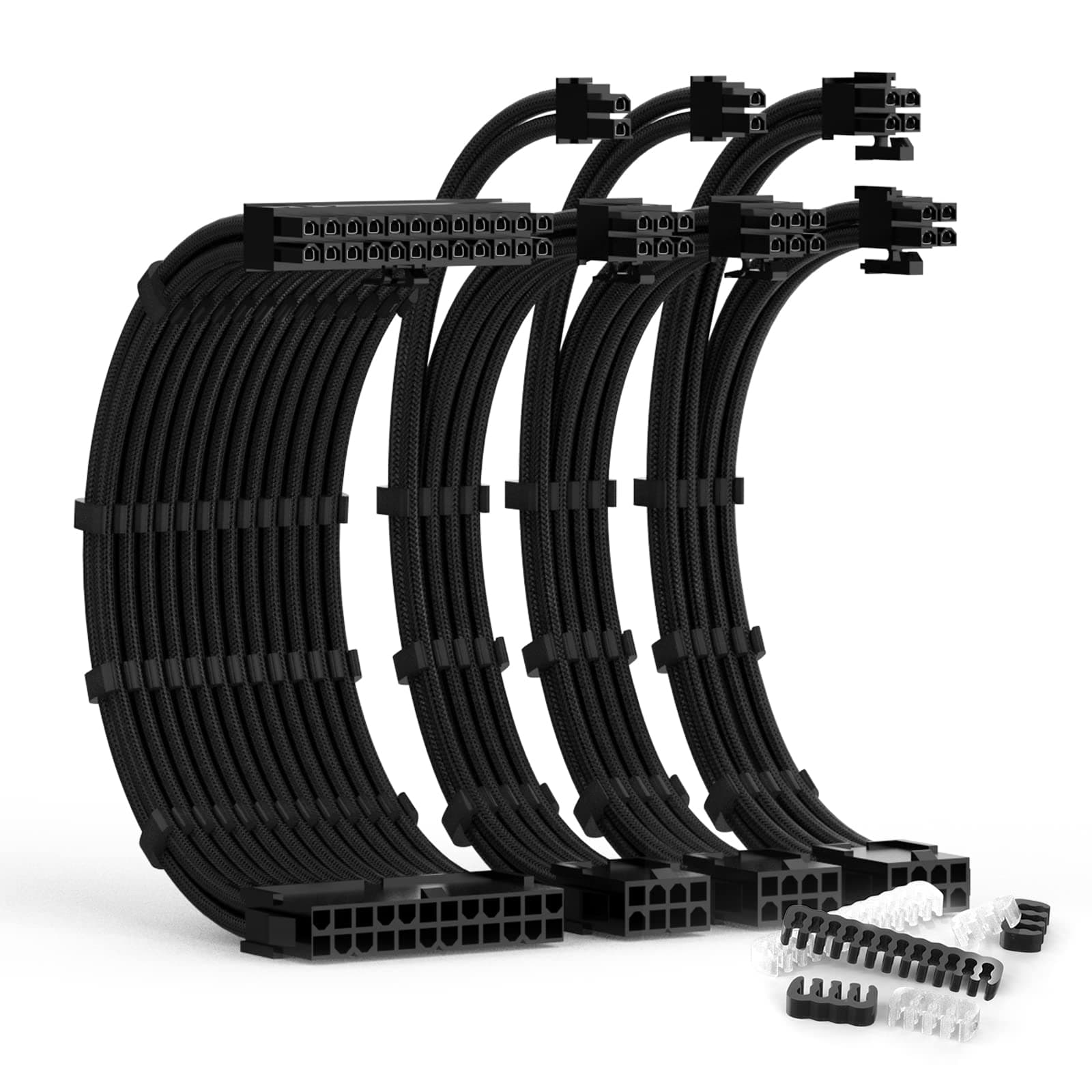 PSU Cable Extension Kit with Two Sets of Cable Combs 1x24Pin/1x8Pin(4+4) EPS/2x8Pin(6P+2P) PCI-E/ 30CM Length,PC Sleeved Cable for ATX Power Supply(Black)