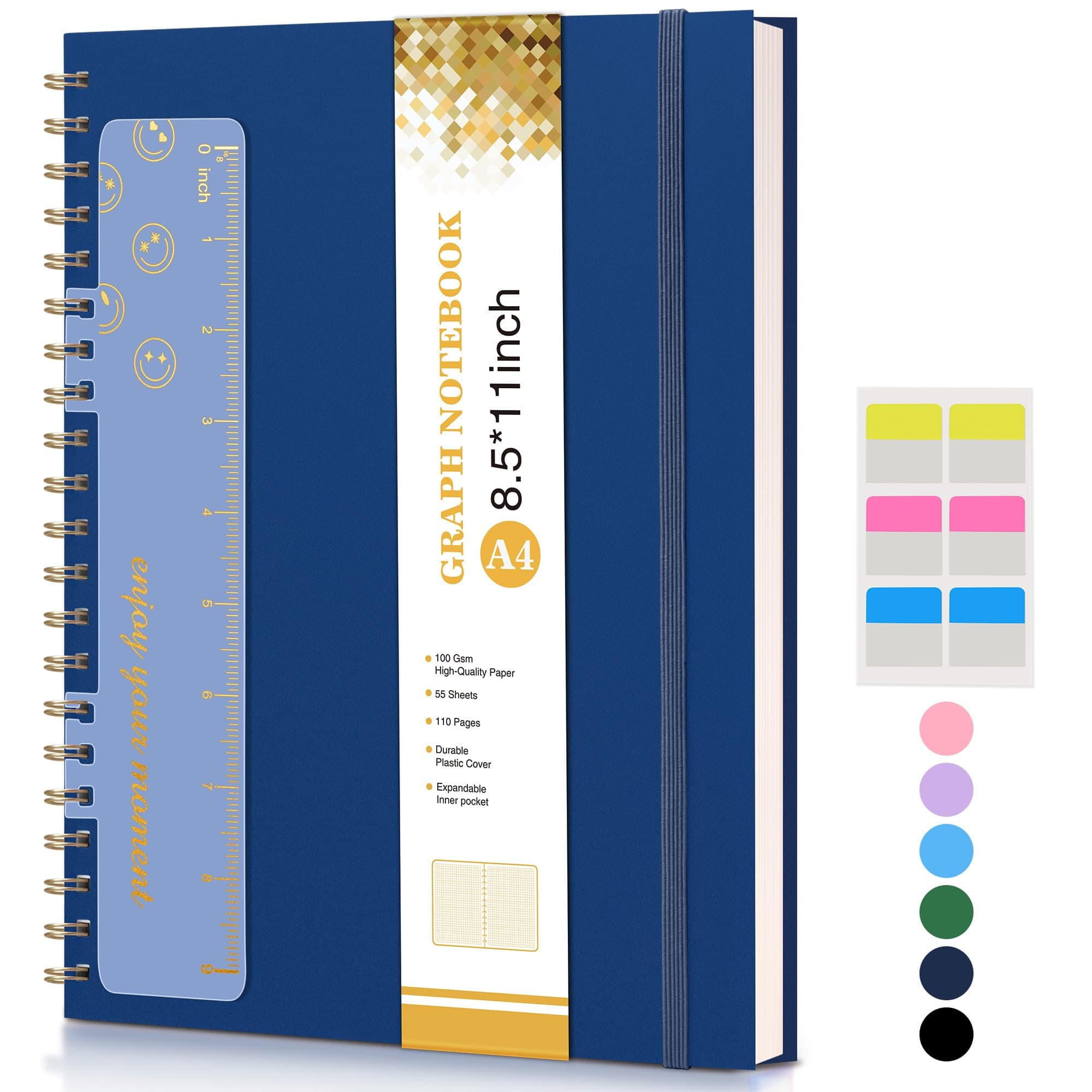 UEBZFOCS Graph Notebook, Spiral Notebook Journal 8.5” x 11”, Navy Unknown Binding