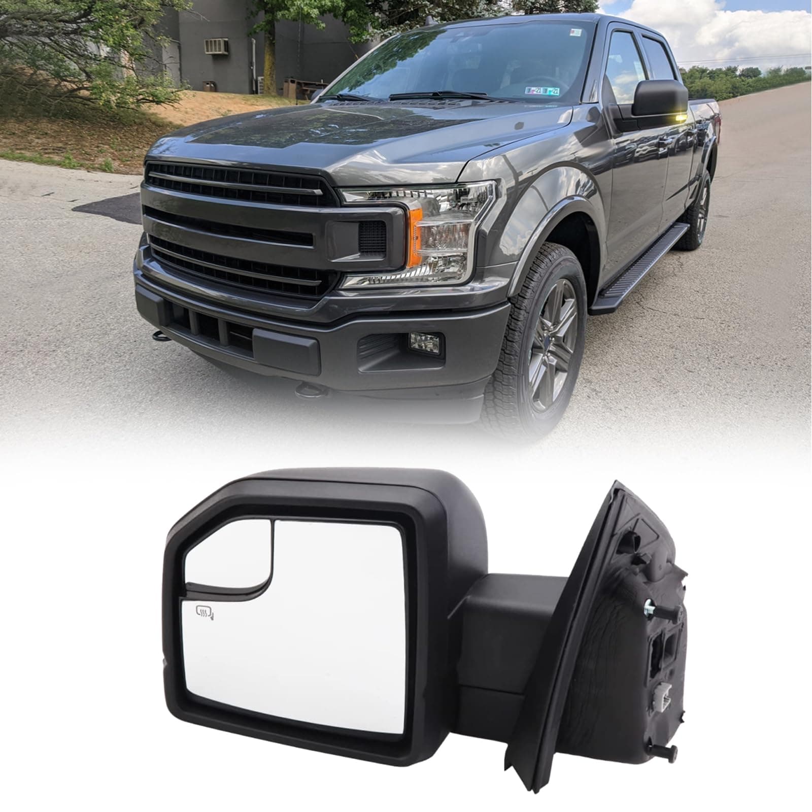 Left Driver Side Door Mirror with Blind Spot Glass Assembly Fits 2015-2020 Ford F150 With Turn Signal Light Power Heated (6Pins) Replaces: FL3Z17683CB