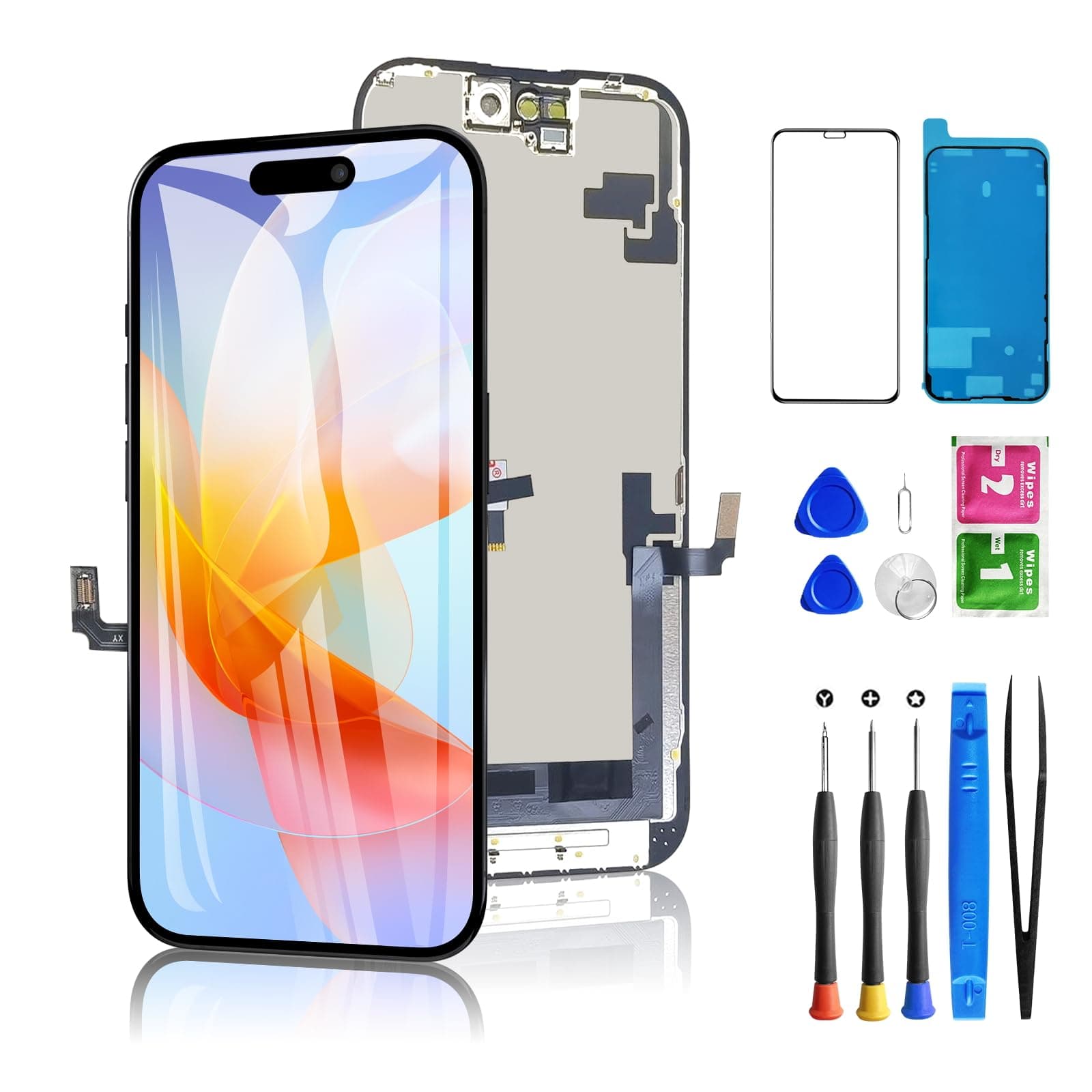 for iPhone 16 Screen Replacement 6.1 inch LCD Display 3D Touch Full HD Digitizer Frame Assembly, Compatible with A3288, A3287, A3081, A3296 Models, Repair Kit + Screen Tempered Protector
