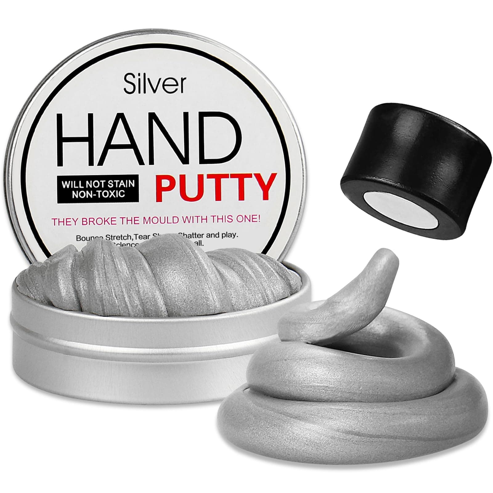 Magnetic Slime Putty, Soft Magic Slime Hand Therapy Putty Fidget Game Stress Relief Thinking Educational Toy with Upgraded Magnet Gift for Boys Girls Adults (Silver)