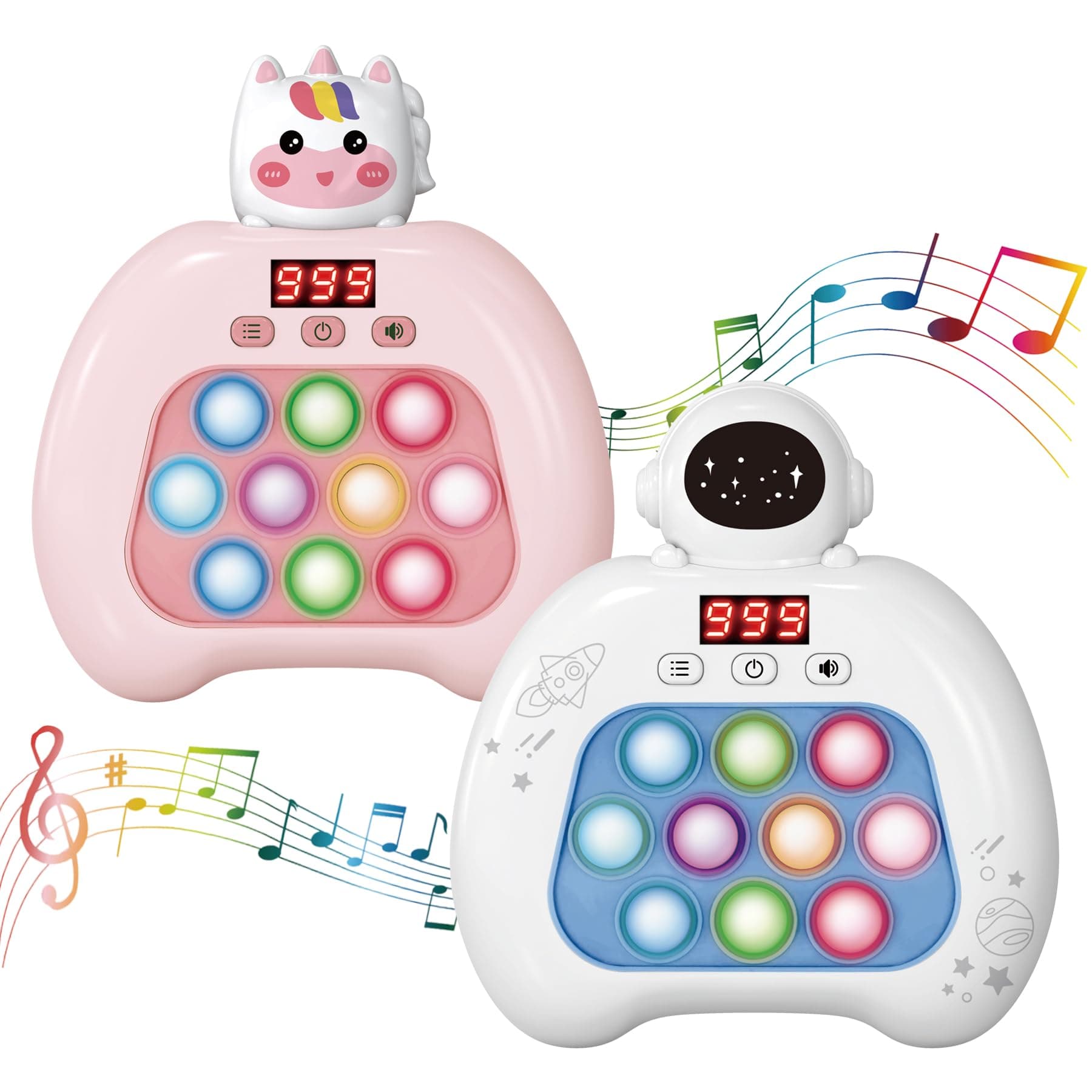 Electronic Pop It Game with LED Screen - 2-Player Online Bubble Pop Fidget Toy, Brain Training STEM Game for Kids 3-12, Anti-Anxiety Sensory Toy, Educational Birthday Gift for Boys Girls（Whtie）