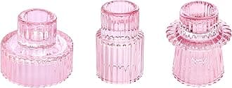 Pink Candlestick Holders Set of 3 Glass Candle Holders for Taper Candles,Pillar Candles and Tealight Candles