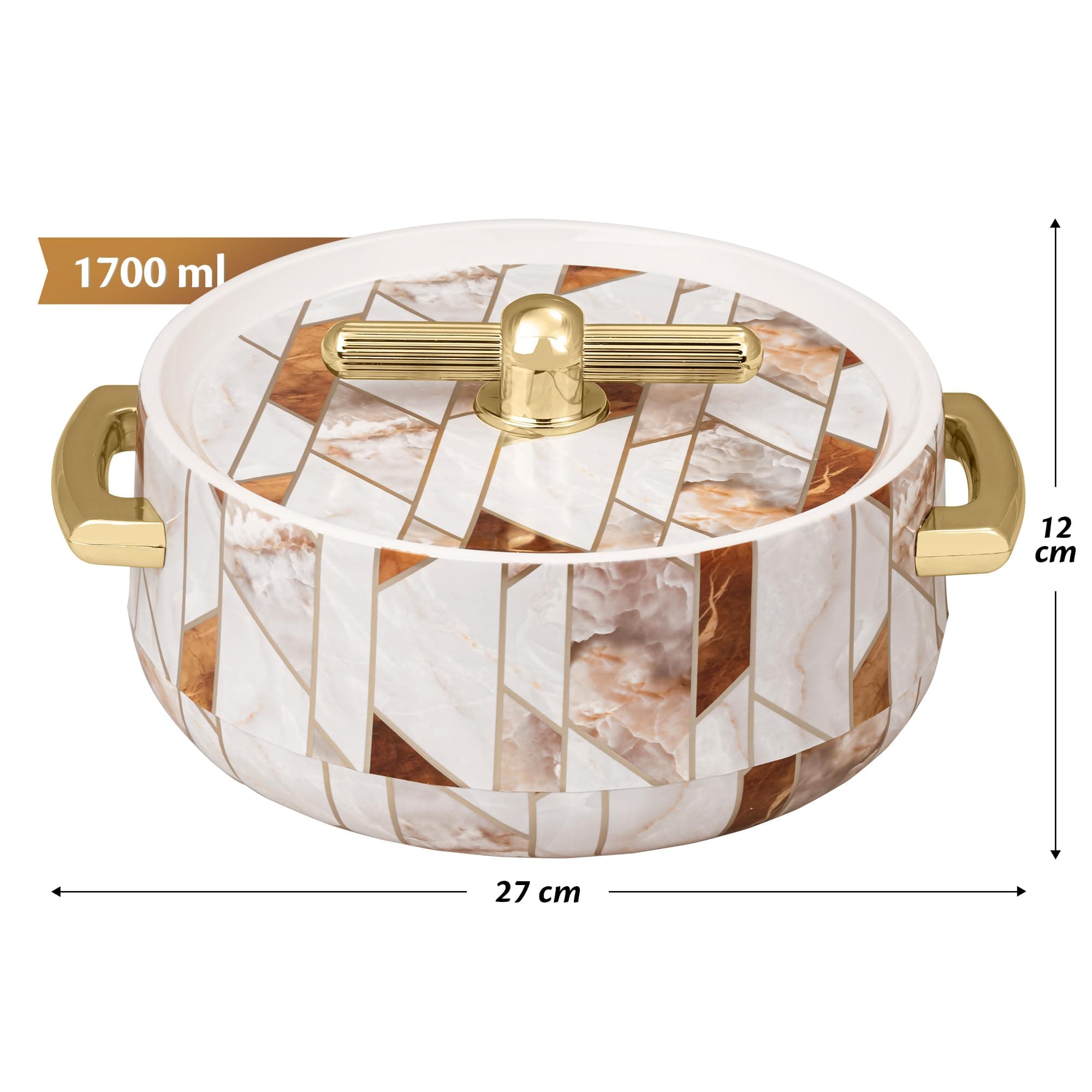 Selvel Elegance 1700ml Casserole | Advanced PU Insulation | Elegant Design Insulation|Keeps Food hot & Fresh for Long Hours|Chapati, Roti, Biryani and More (Ceramica White 1700)