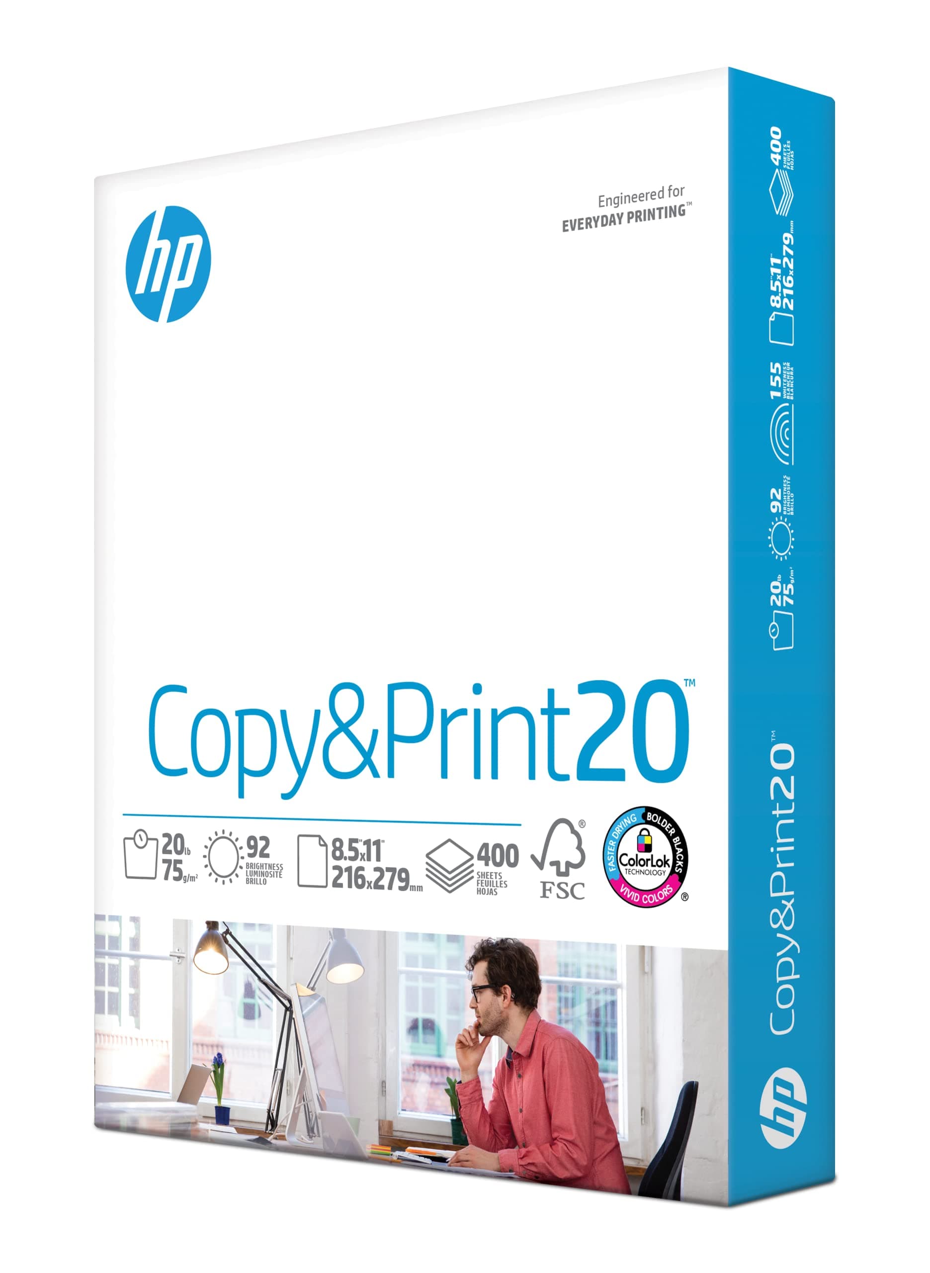 HP Printer Paper | 8.5 x 11 Paper | Copy &Print 20 lb | 1 Pack - 400 Sheets | 92 Bright | Made in USA - FSC Certified | 200010R