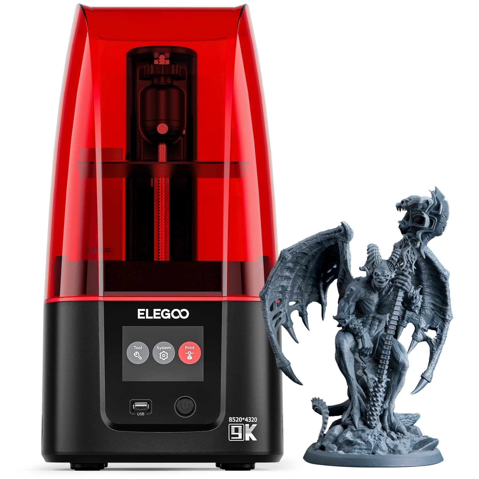 Mars 4 MSLA 3D Printer with 7" 9K Monochrome LCD, UV Resin Photocuring Printer, Multiple Print Modes, Printing Size of 6.04 × 3.06 × 6.89 inches