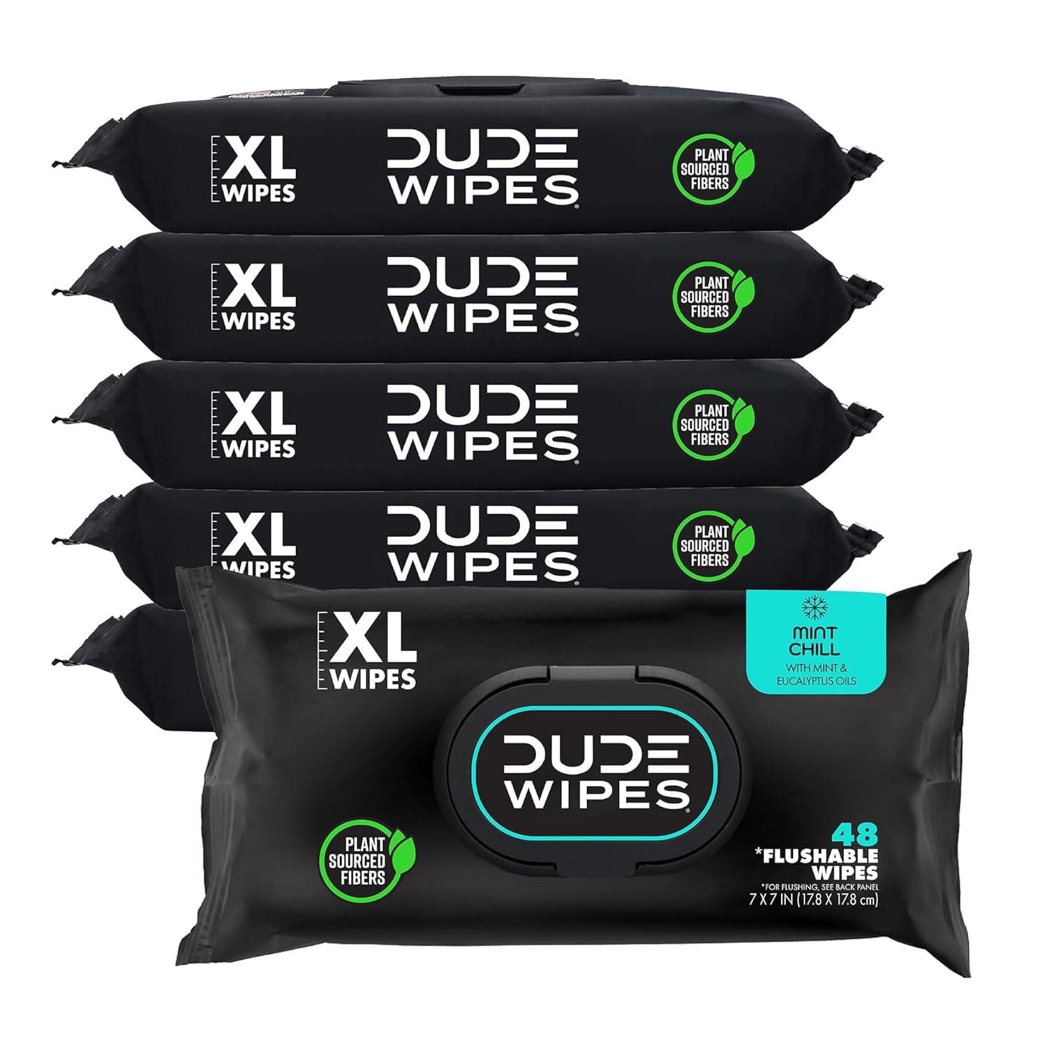 Flushable Wipes - 6 Pack, 288 Wipes - Mint Chill Extra-Large Adult Wet Wipes - Vitamin-E, Aloe, Eucalyptus & Tea Tree Oils - Septic and Sewer Safe