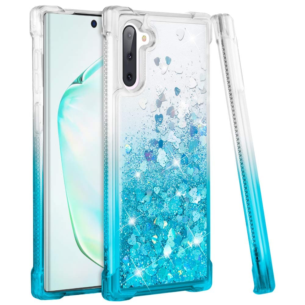 Ruky Case for Galaxy Note 10 Case, Glitter Gradient Quicksand Series Liquid Floating Flexible TPU Bumper Cushion Protective Women Girls Phone Case for Galaxy Note 10 6.3" (2019)(Gradient Teal)