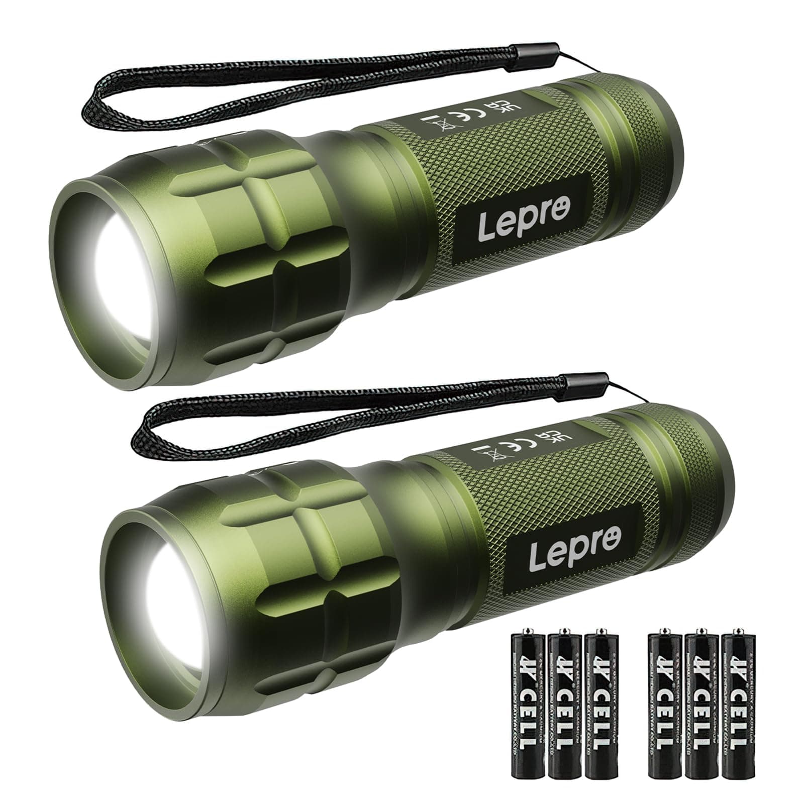Lighting EVER LED Flashlights High Lumens, Small Flashlight, Zoomable, Waterproof, Adjustable Brightness Flash Light for Outdoor, Emergency, Camping, AAA Batteries Included, 2 Pack
