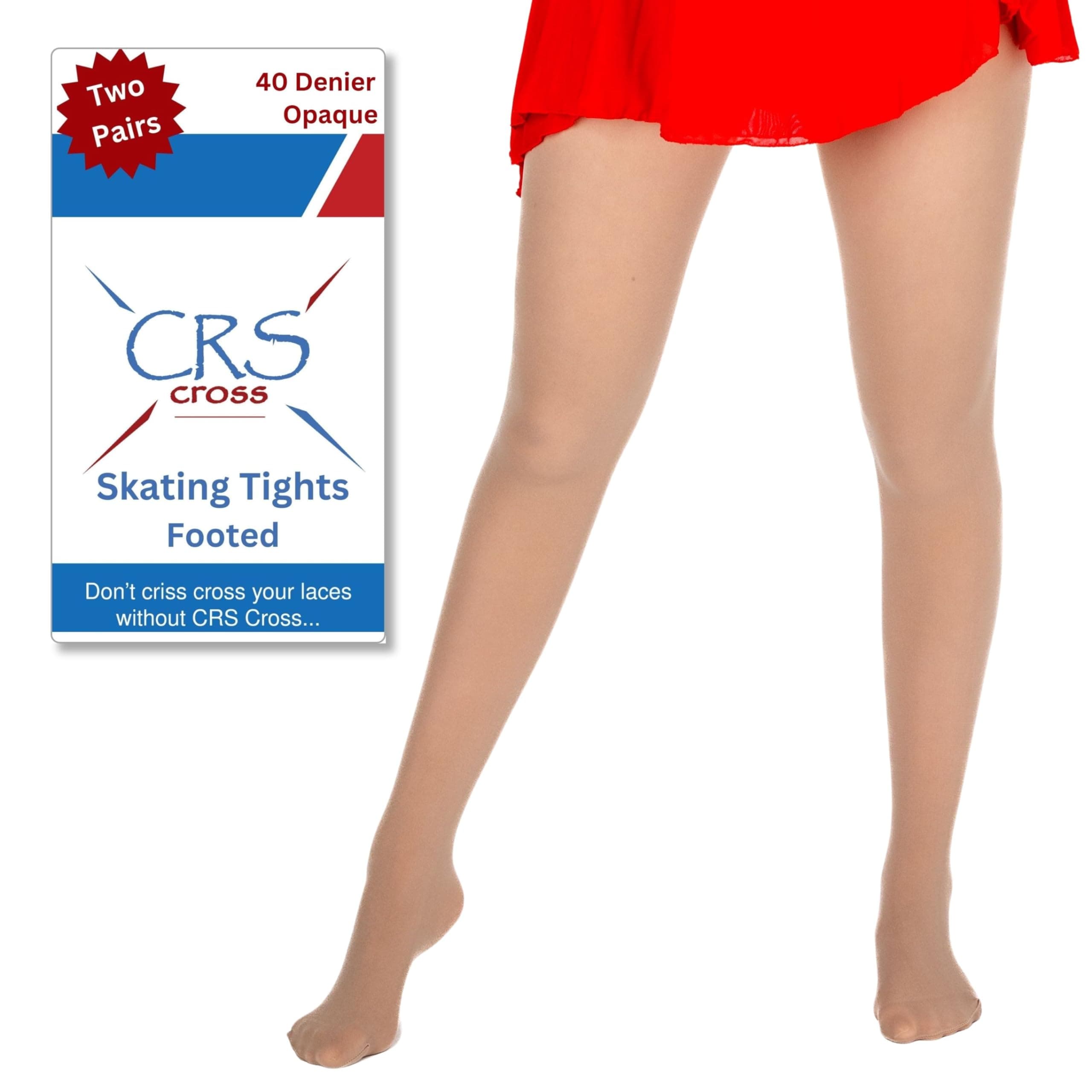 Figure Skate Tights - 2 Pair Footed for Competitions, Practice, Ice Skating or Dance