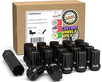Wheel Accessories Parts Set of 20 Black 14x1.5 Spline Lug Nuts 1.54" Long Truck Small Diameter Locking Lugs Closed End Bulge Acorn 7 Spline Wheel Lug Nut with Key (M14x1.5, Black)