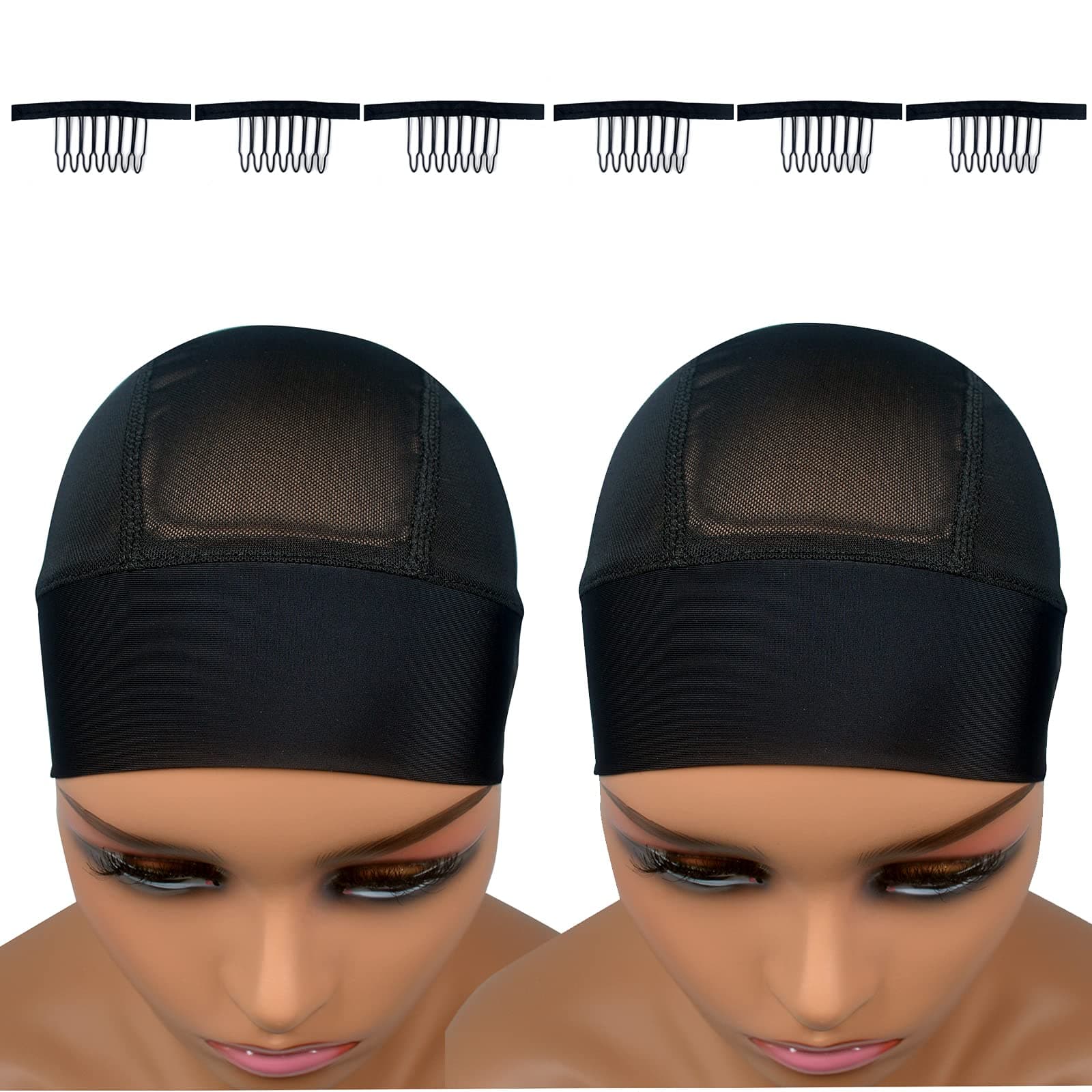 2pcs Headband wig cap for making wig,Adjustable velco Lace melt headband mesh dome caps,crochet Wig Grip Cap wig combs