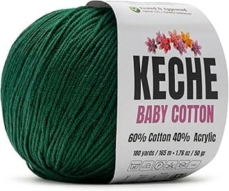Keche Cotton Yarn, 60% Cotton 40% Acrylic Yarn, Soft Cotton Yarn for Crochet and Knitting, Amigurumi Yarn 1 Skein/Ball 1.76 Oz (50g) / 180 Yrds (165m) - Dark Green
